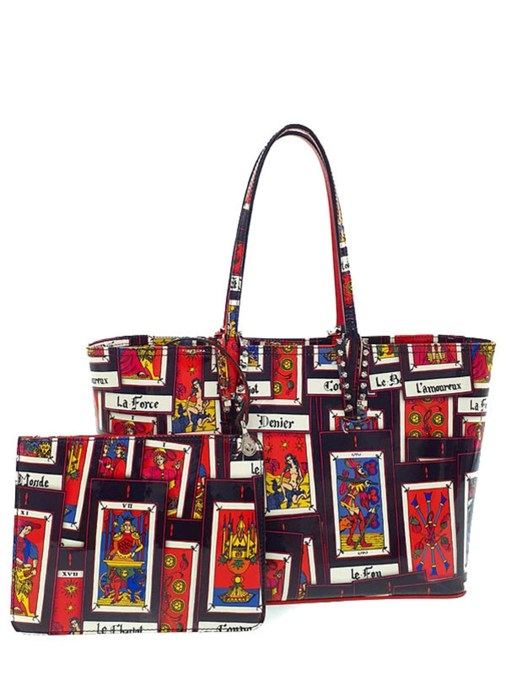 Christian Louboutin CABATA Tote Bag Leather Stud Black Red